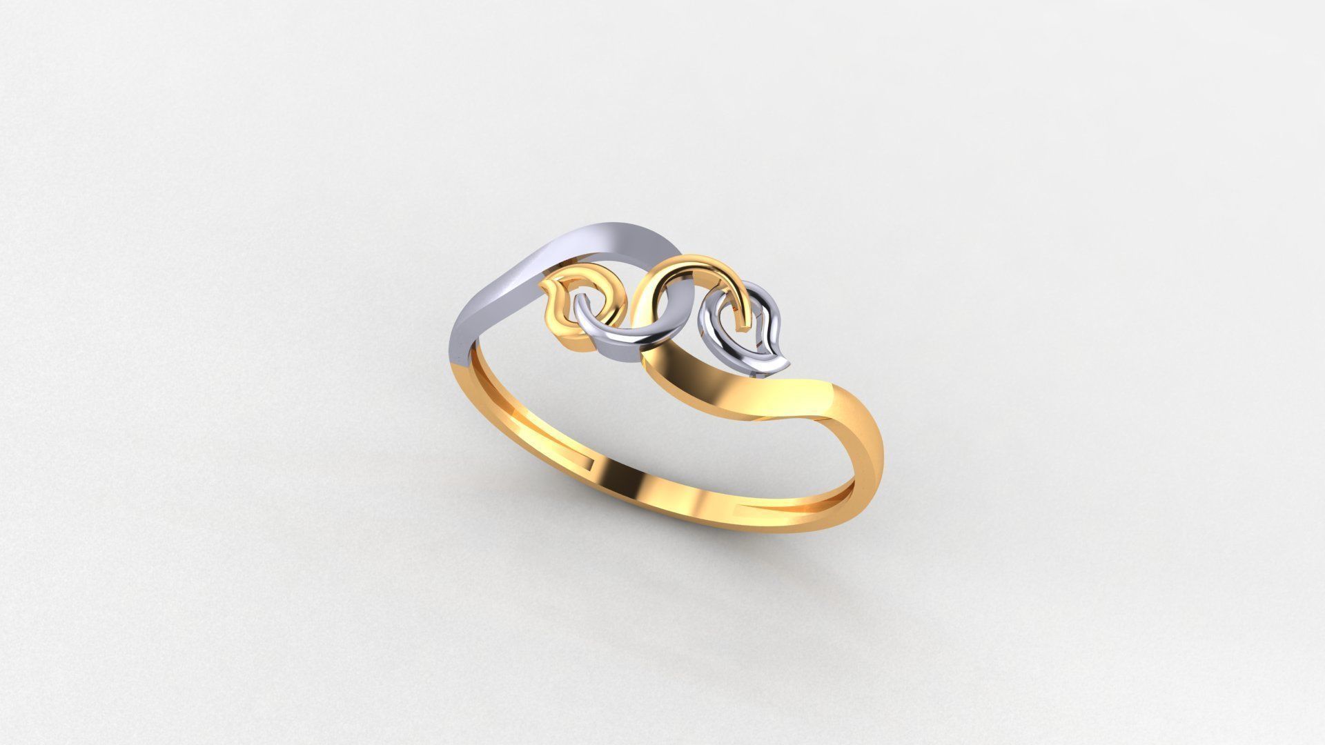 Dual Leaf Ultra light wt minimalist Plain Gold Ring 3dm stl 3D print model_1