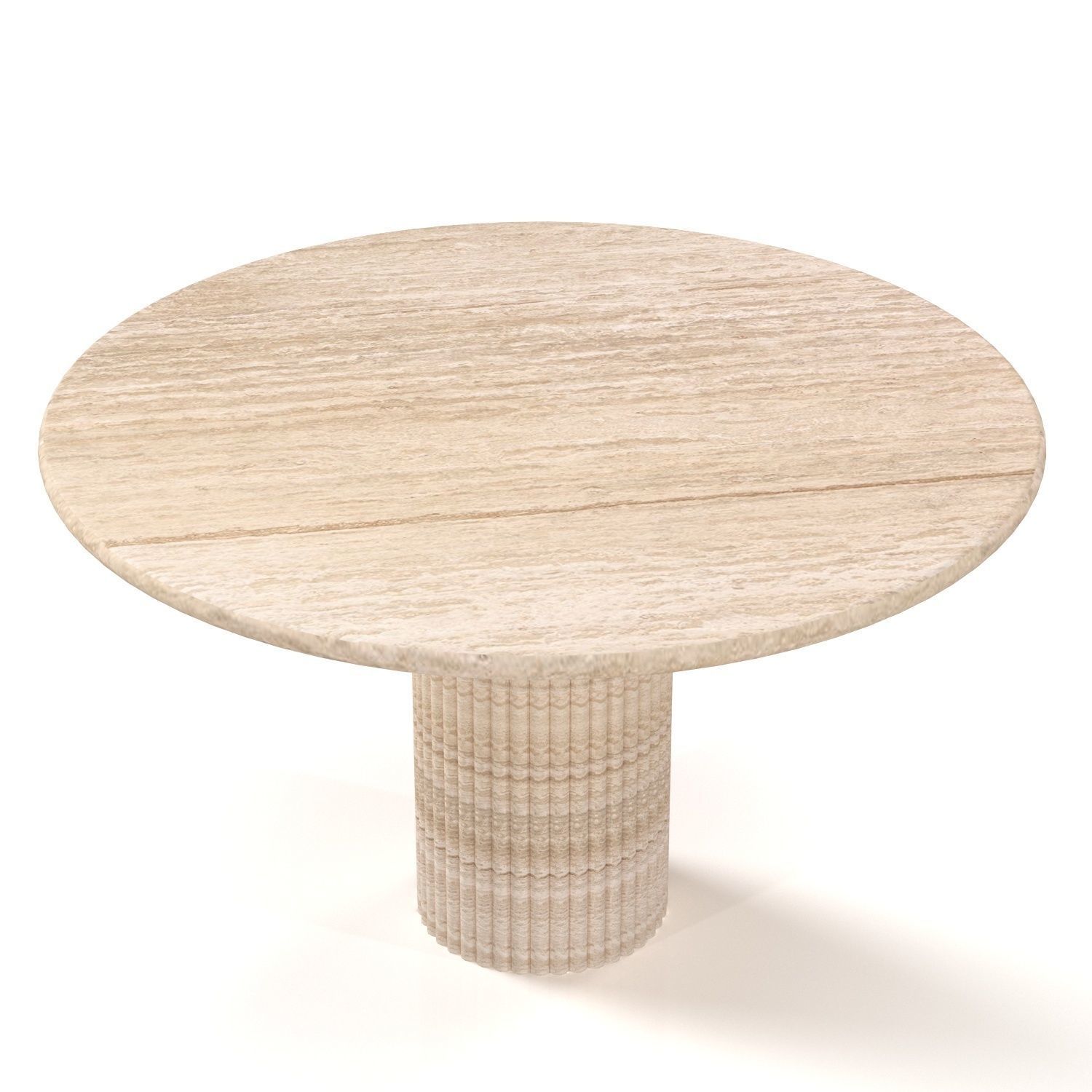 Cava Fluted Round Beige Travertine Dining Table 3D model_2
