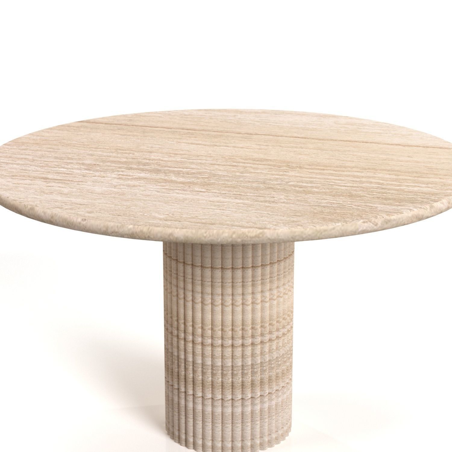 Cava Fluted Round Beige Travertine Dining Table 3D model_3
