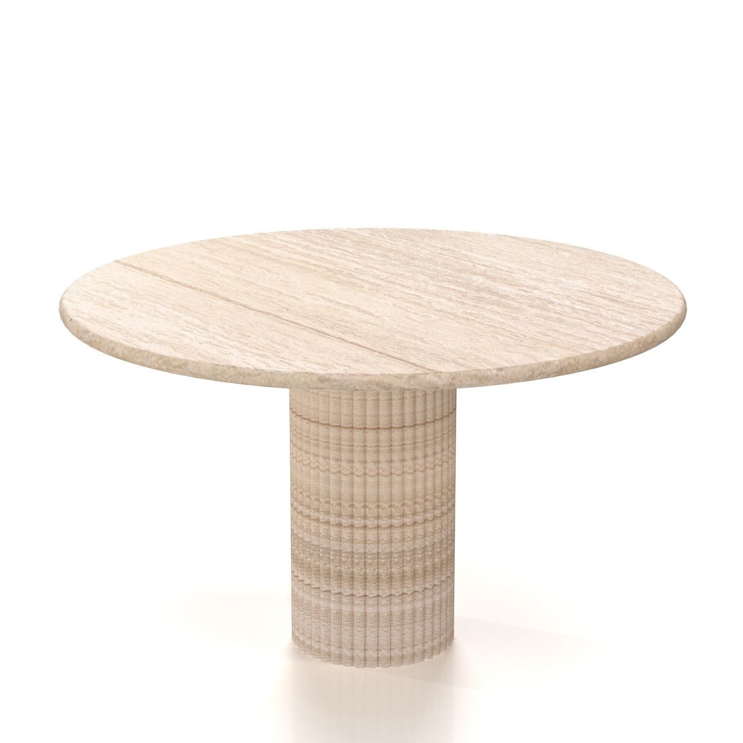 Cava Fluted Round Beige Travertine Dining Table 3D model_1