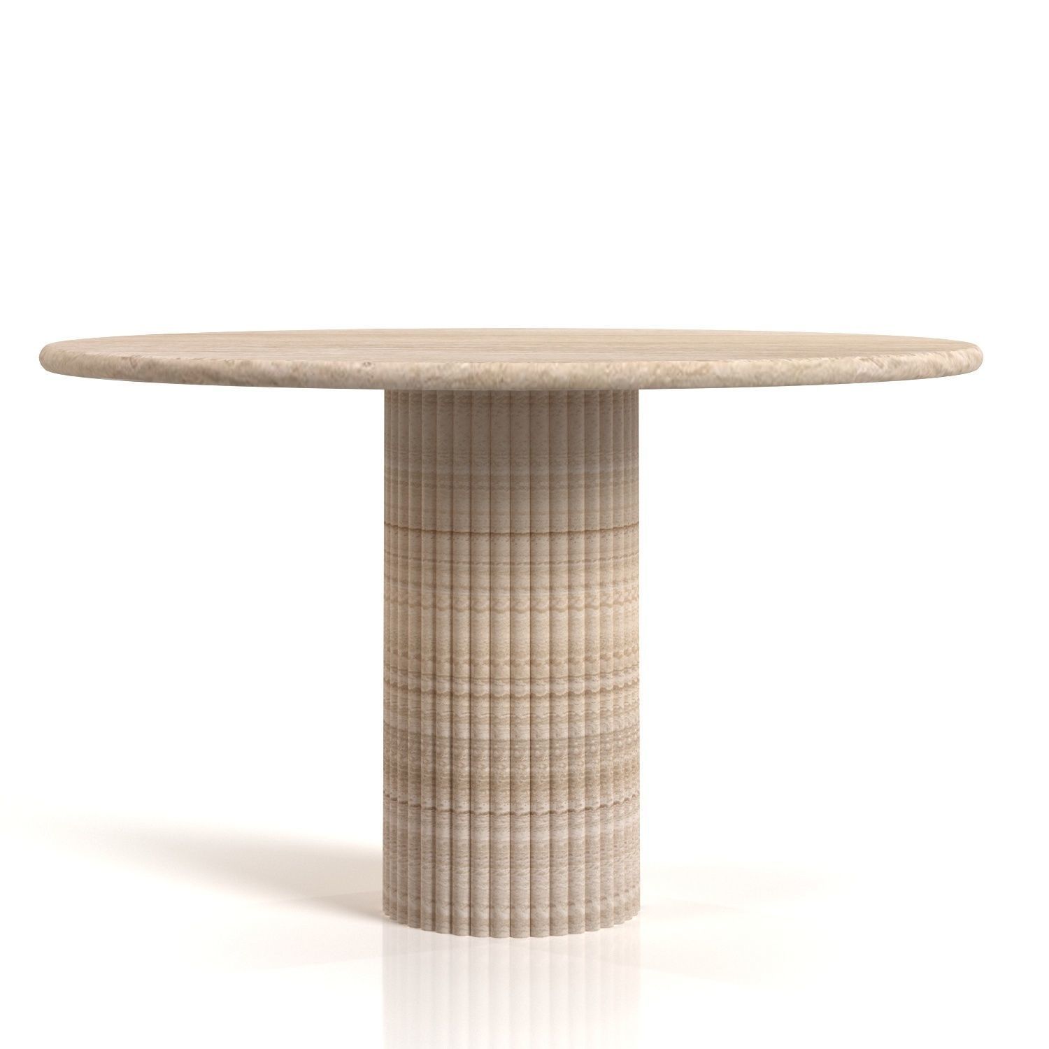 Cava Fluted Round Beige Travertine Dining Table 3D model_4