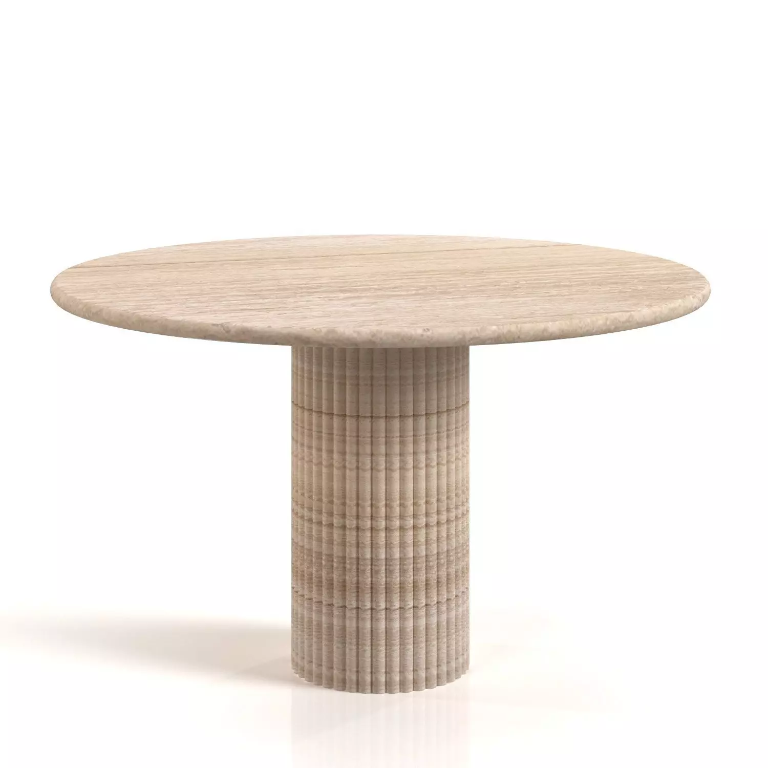 Cava Fluted Round Beige Travertine Dining Table 3D model_0