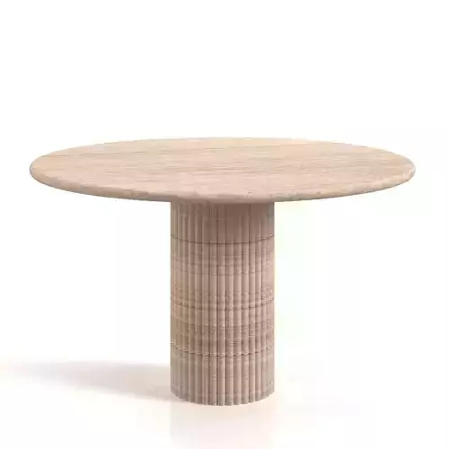 Cava Fluted Round Beige Travertine Dining Table