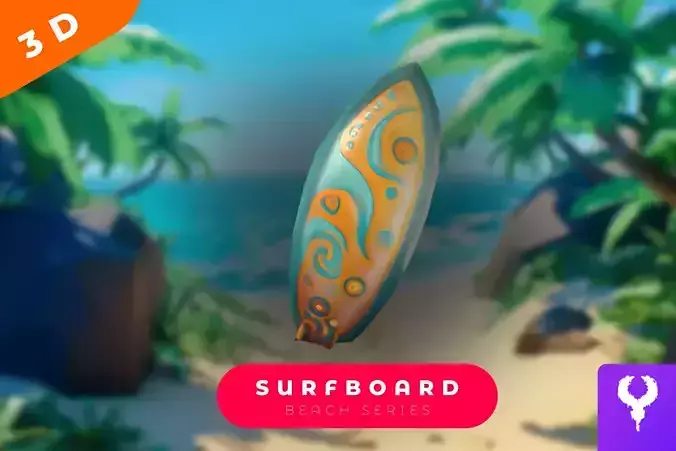 Cartoon Surfboard Low-poly 3D model