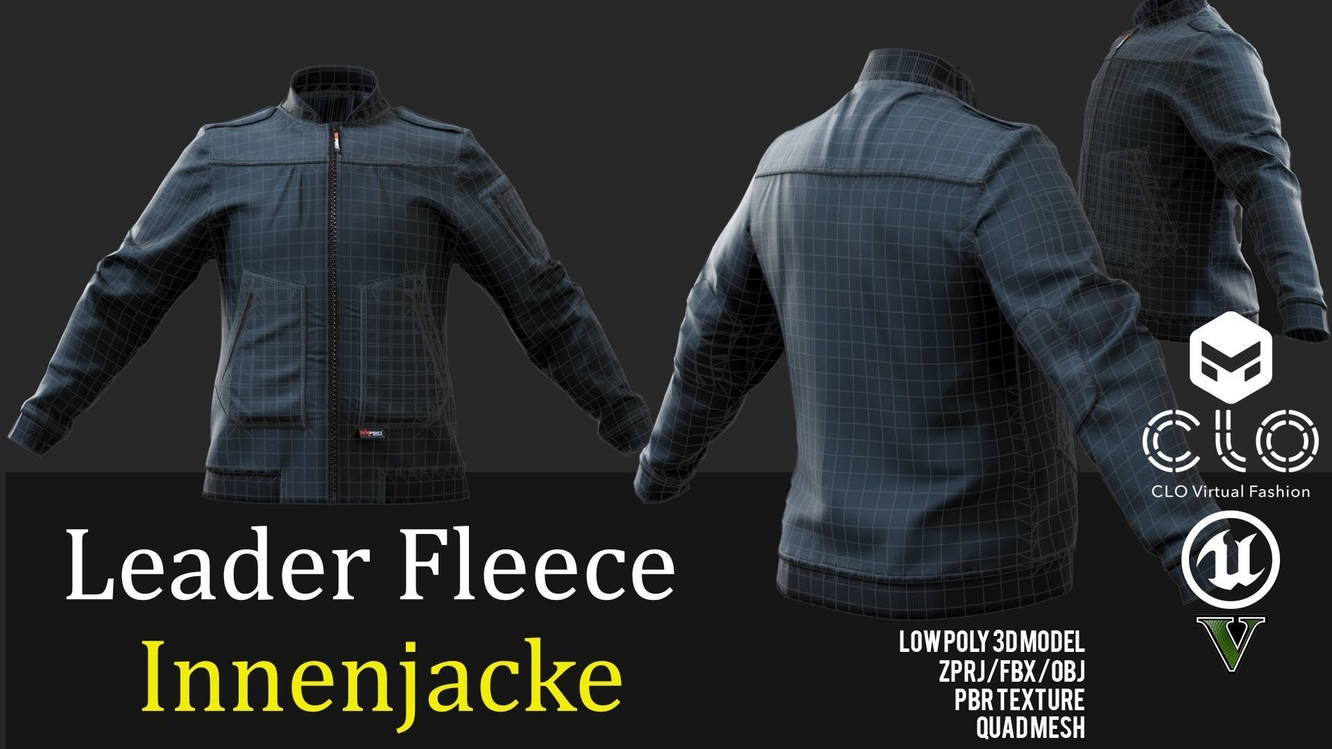 Leader Fleece Innenjacke uniform Outfit for GTA fivem 3D model  Low-poly 3D model_3