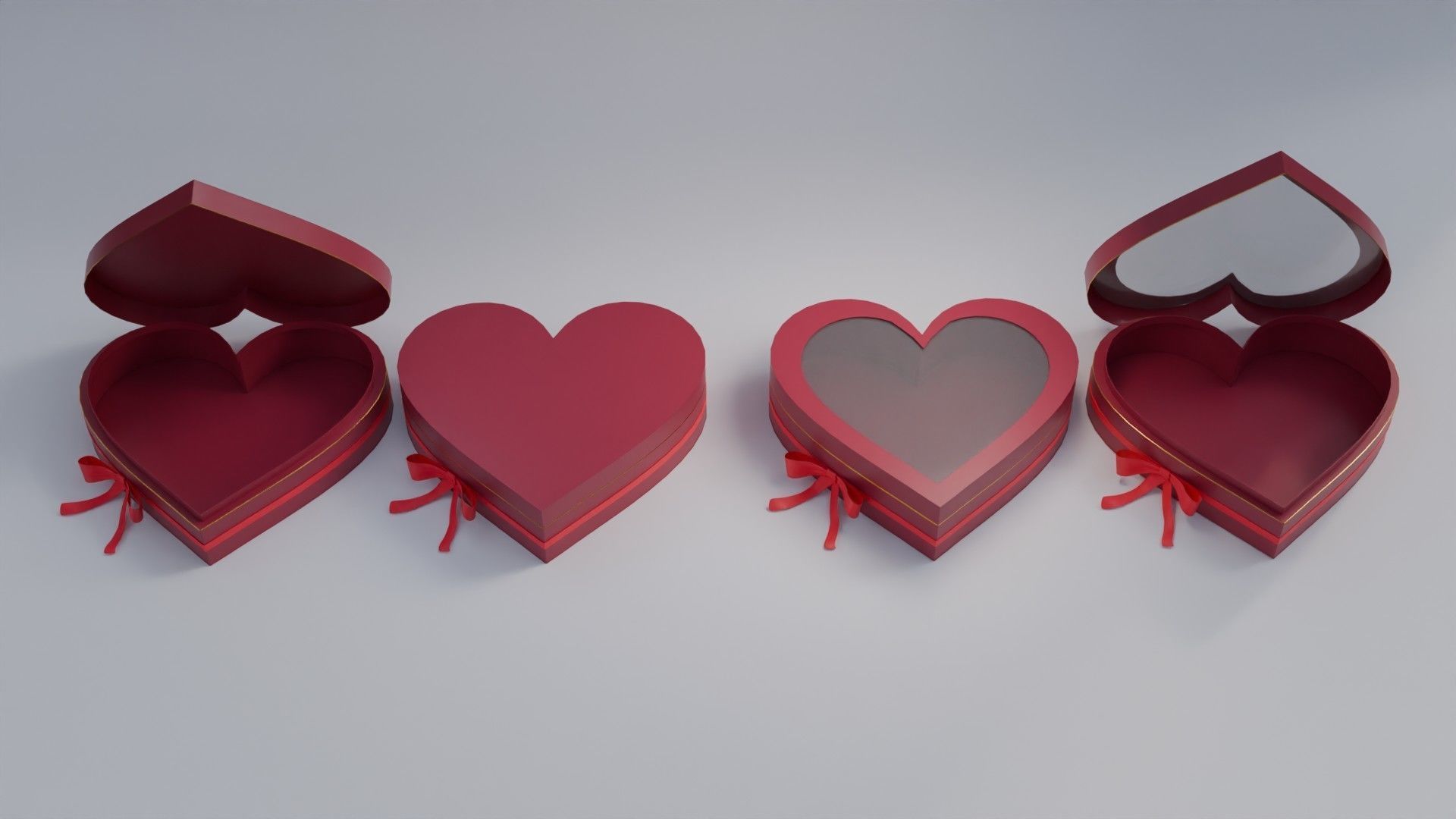 Gift Box Valentine Heart shape with Ribbon Low-poly 3D model_4