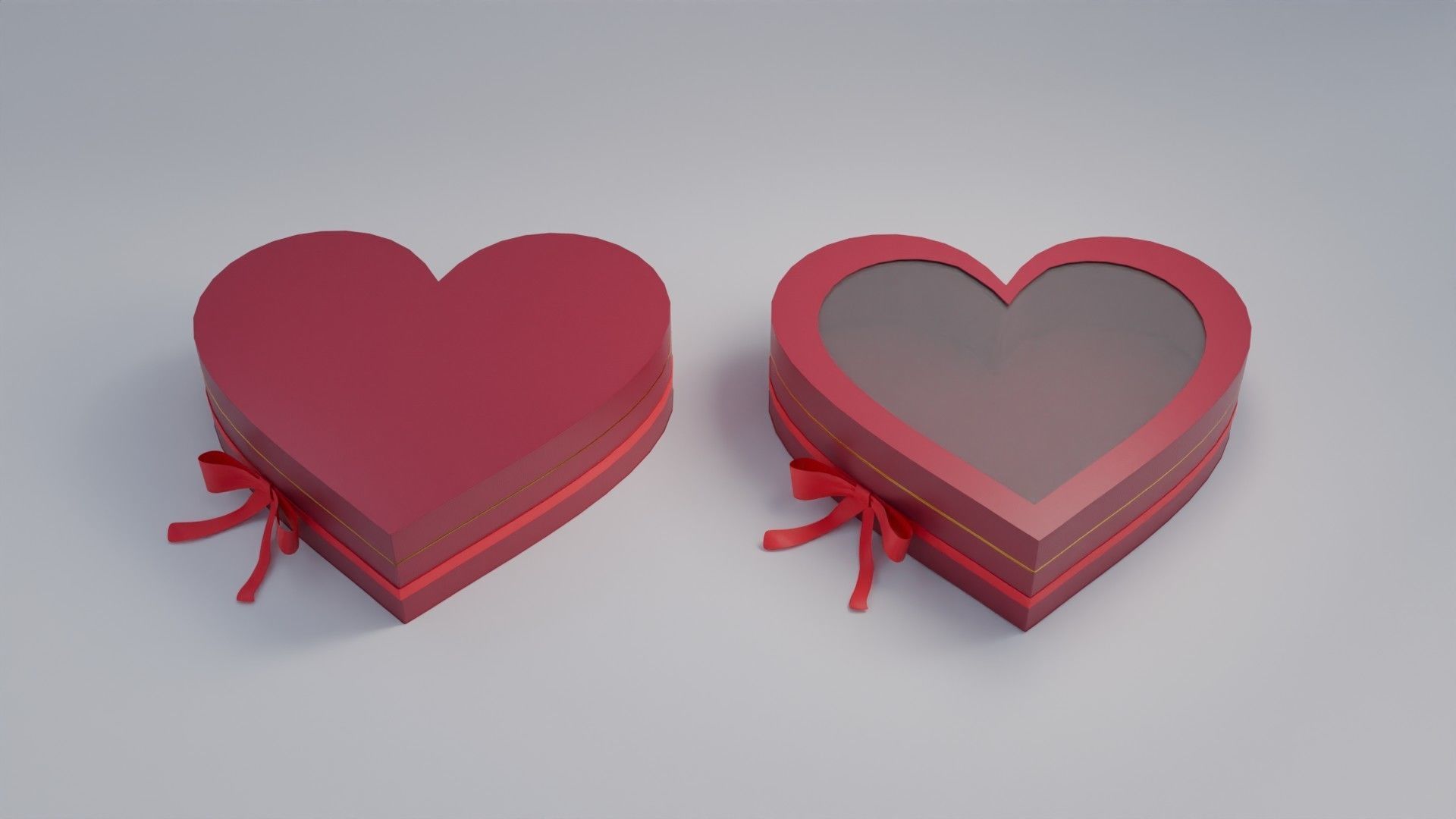 Gift Box Valentine Heart shape with Ribbon Low-poly 3D model_1