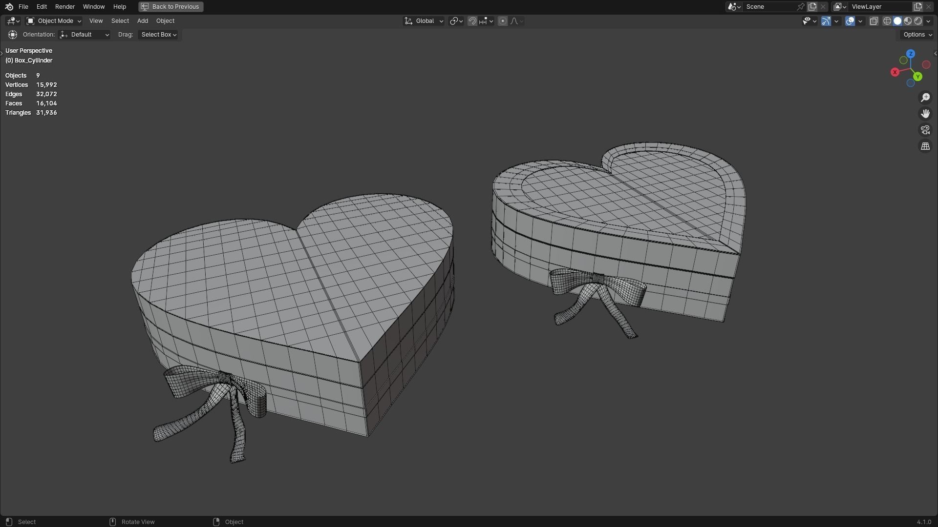 Gift Box Valentine Heart shape with Ribbon Low-poly 3D model_6