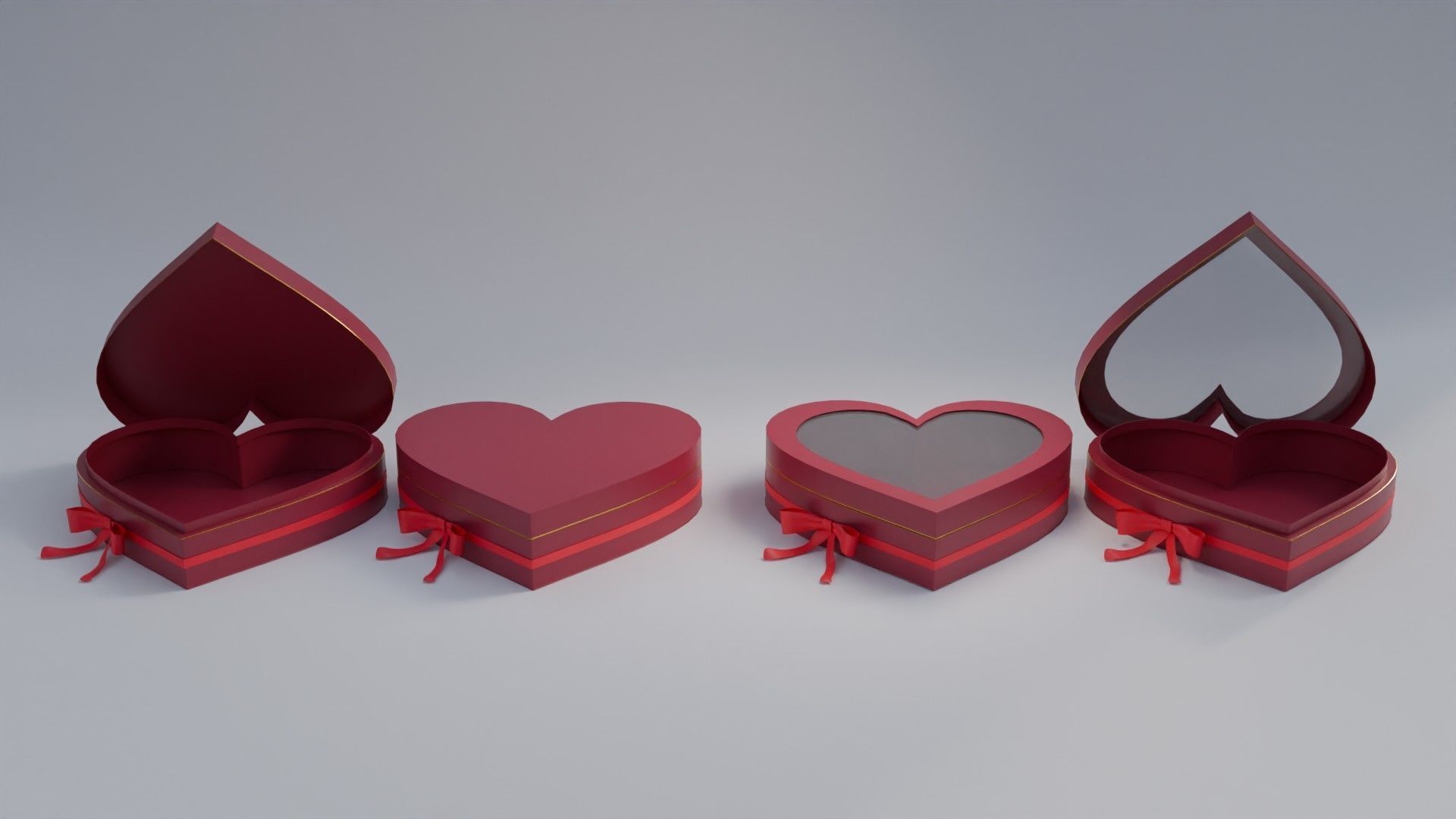 Gift Box Valentine Heart shape with Ribbon Low-poly 3D model_3