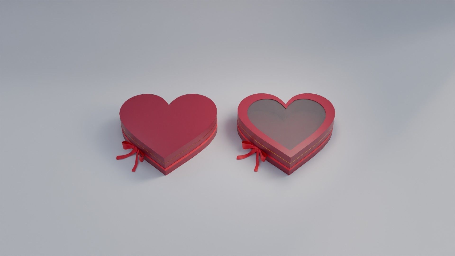 Gift Box Valentine Heart shape with Ribbon Low-poly 3D model_5