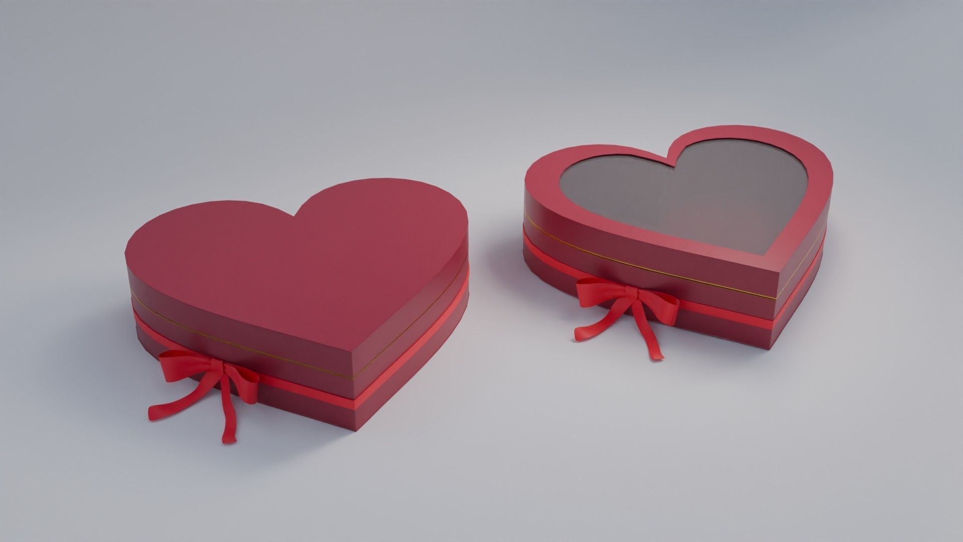 Gift Box Valentine Heart shape with Ribbon Low-poly 3D model_2
