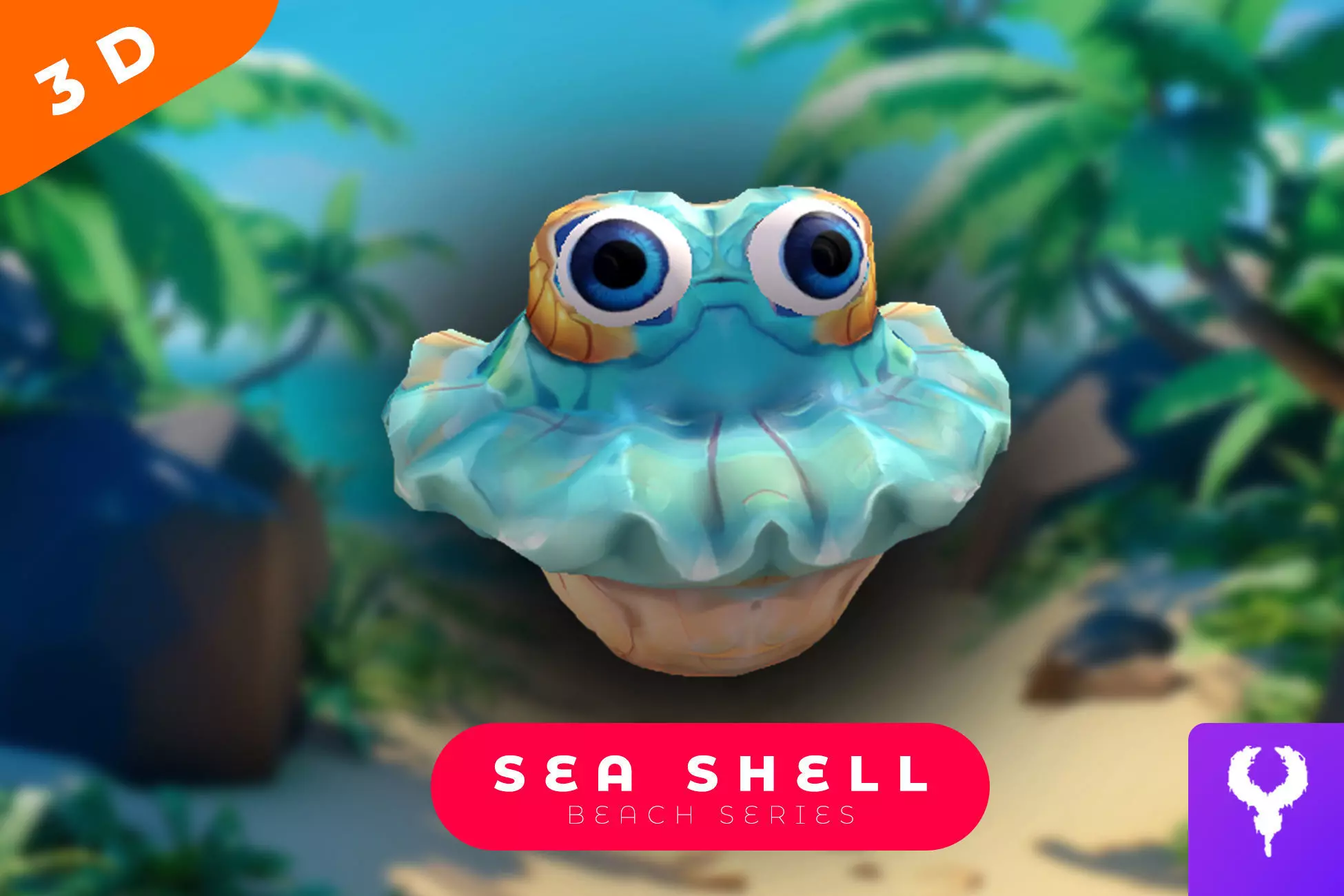 Cartoon SeaShell Low-poly 3D model_0