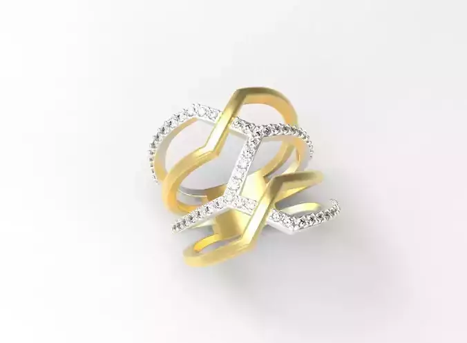 Two Tone Twisted Ring With Diamonds Matching Set