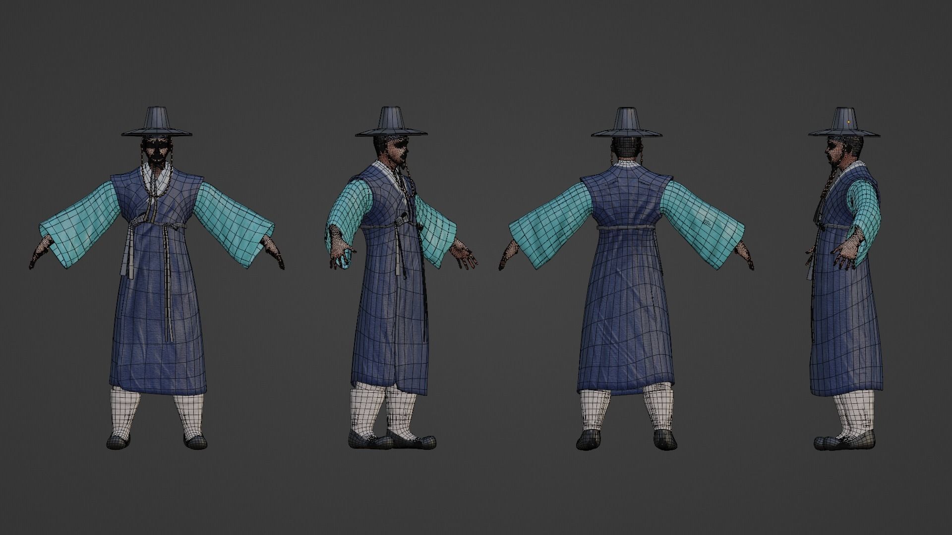 korean hanbok men with character Low-poly 3D model_1