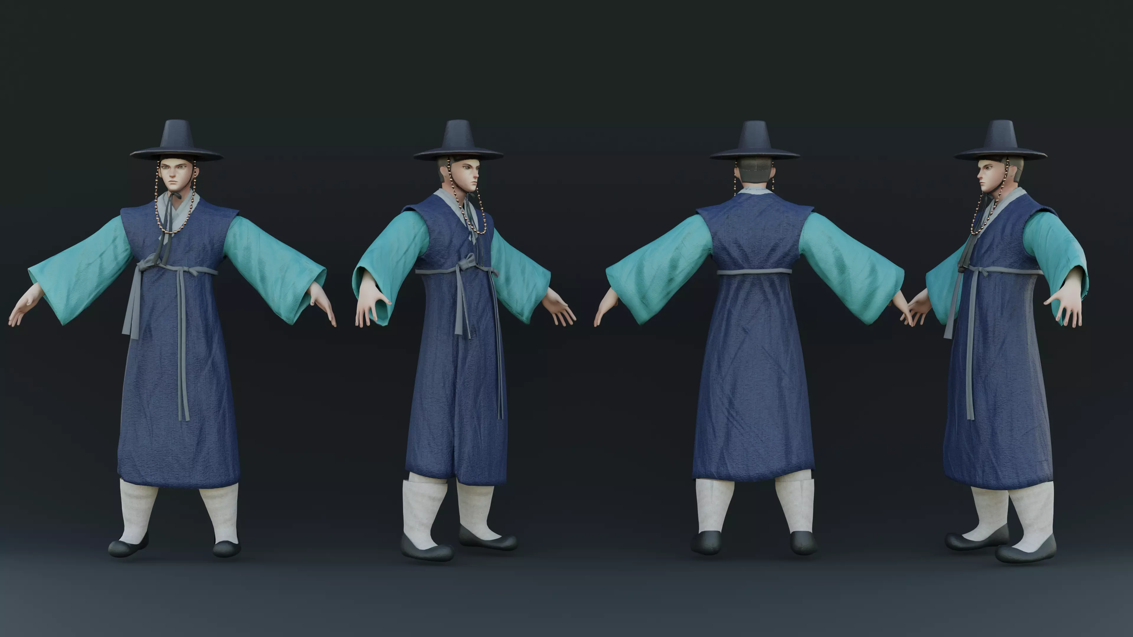 korean hanbok men with character Low-poly 3D model_0