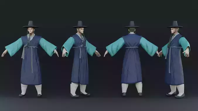 korean hanbok men with character Low-poly 3D model