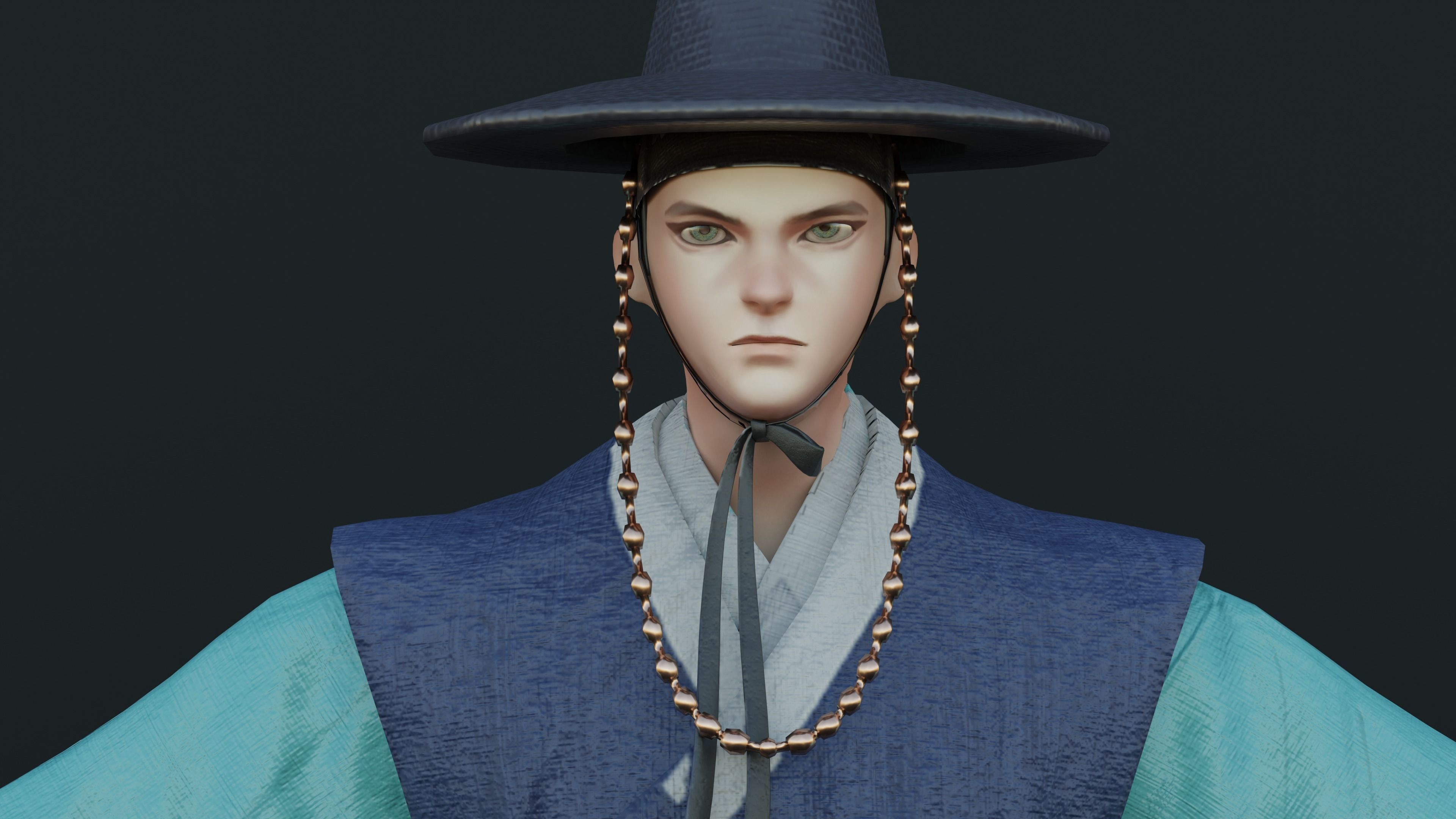 korean hanbok men with character Low-poly 3D model_5