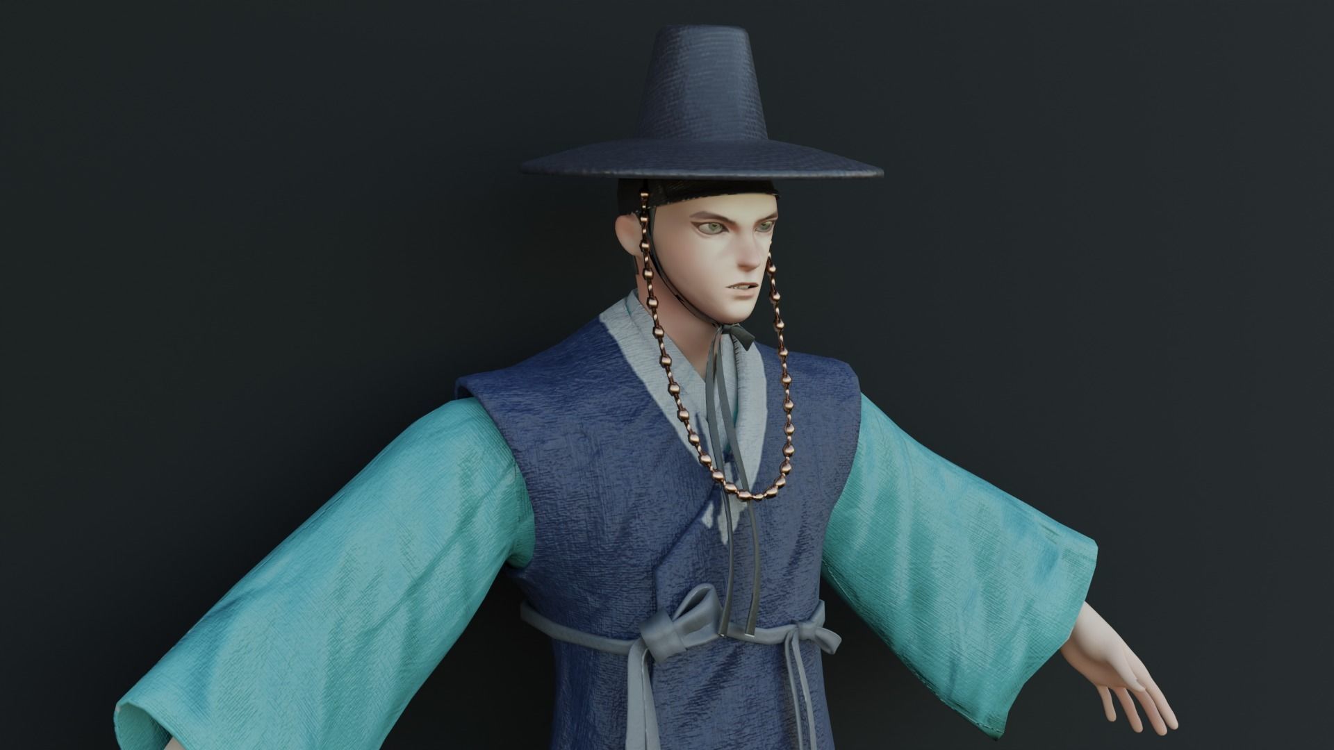 korean hanbok men with character Low-poly 3D model_3
