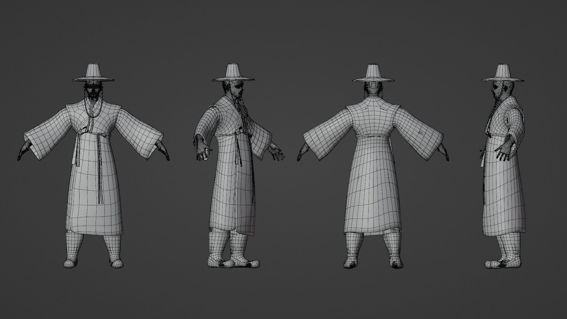korean hanbok men with character Low-poly 3D model_2