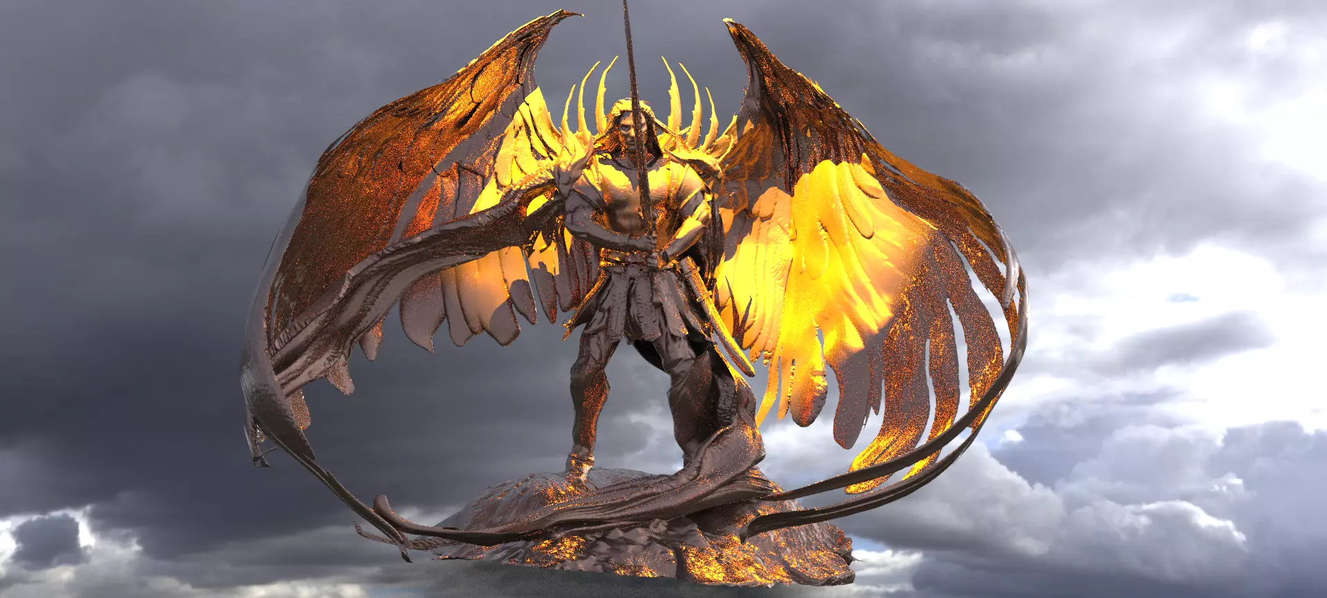 Arch Angel Michael Wings Wide 3D model_0