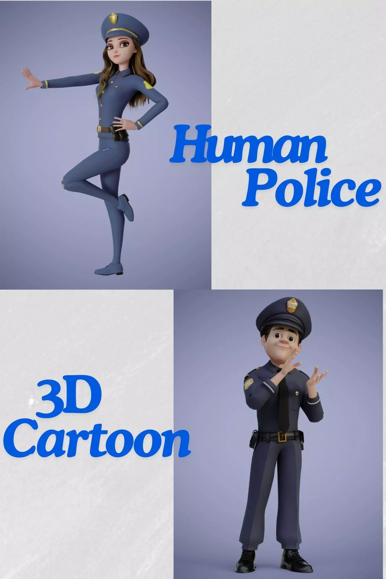 Human Police Collection 3D Cartoon Rigging 3D model_0