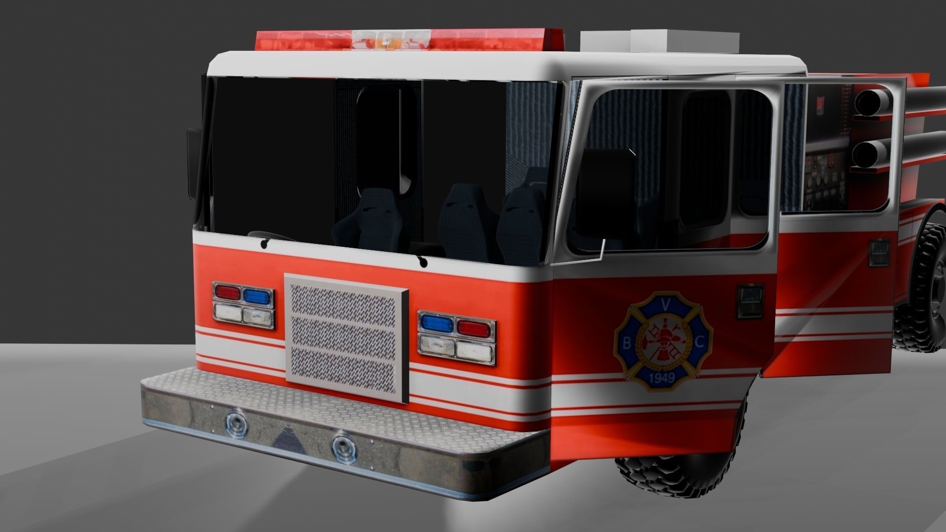 fire truck Low-poly 3D model_3