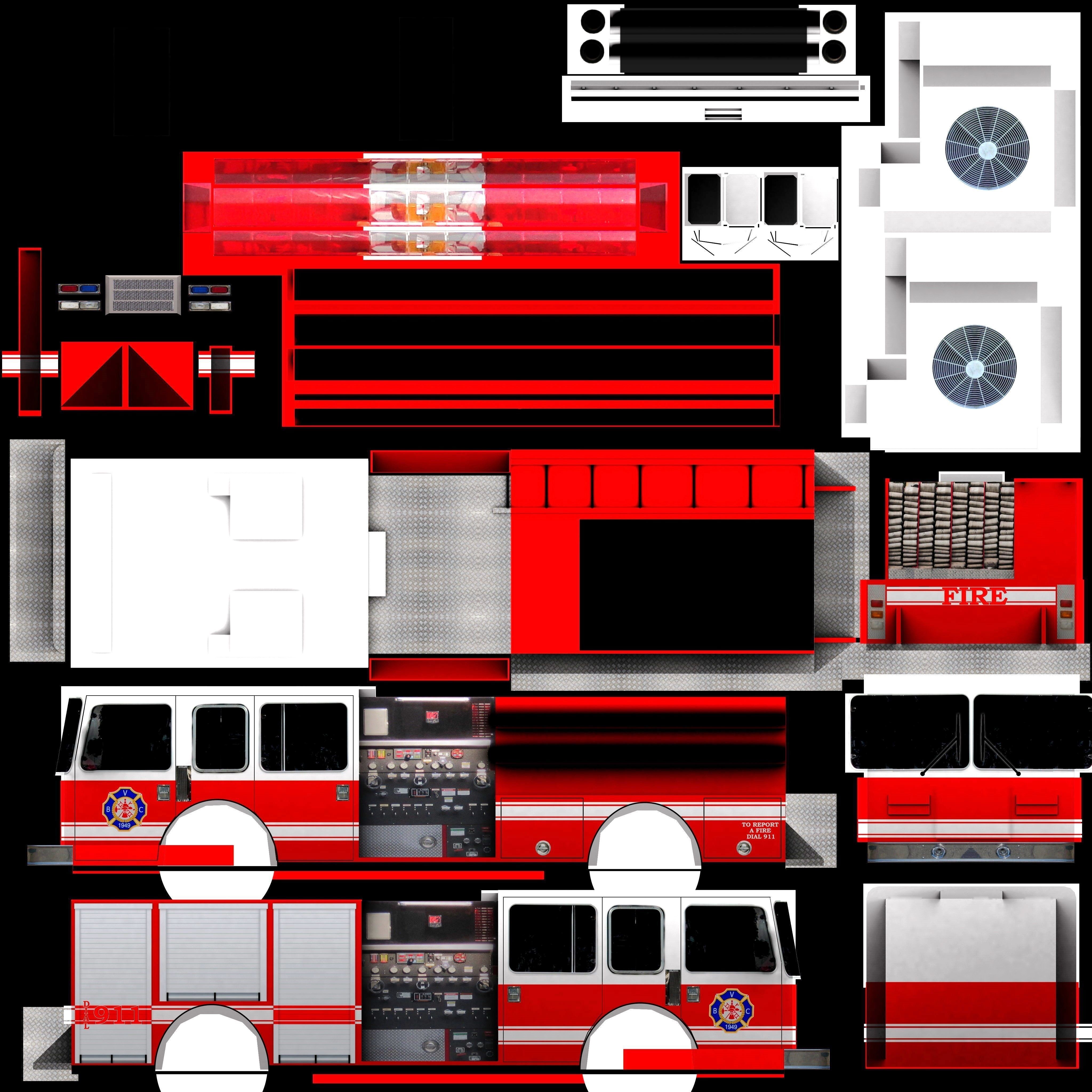 fire truck Low-poly 3D model_8