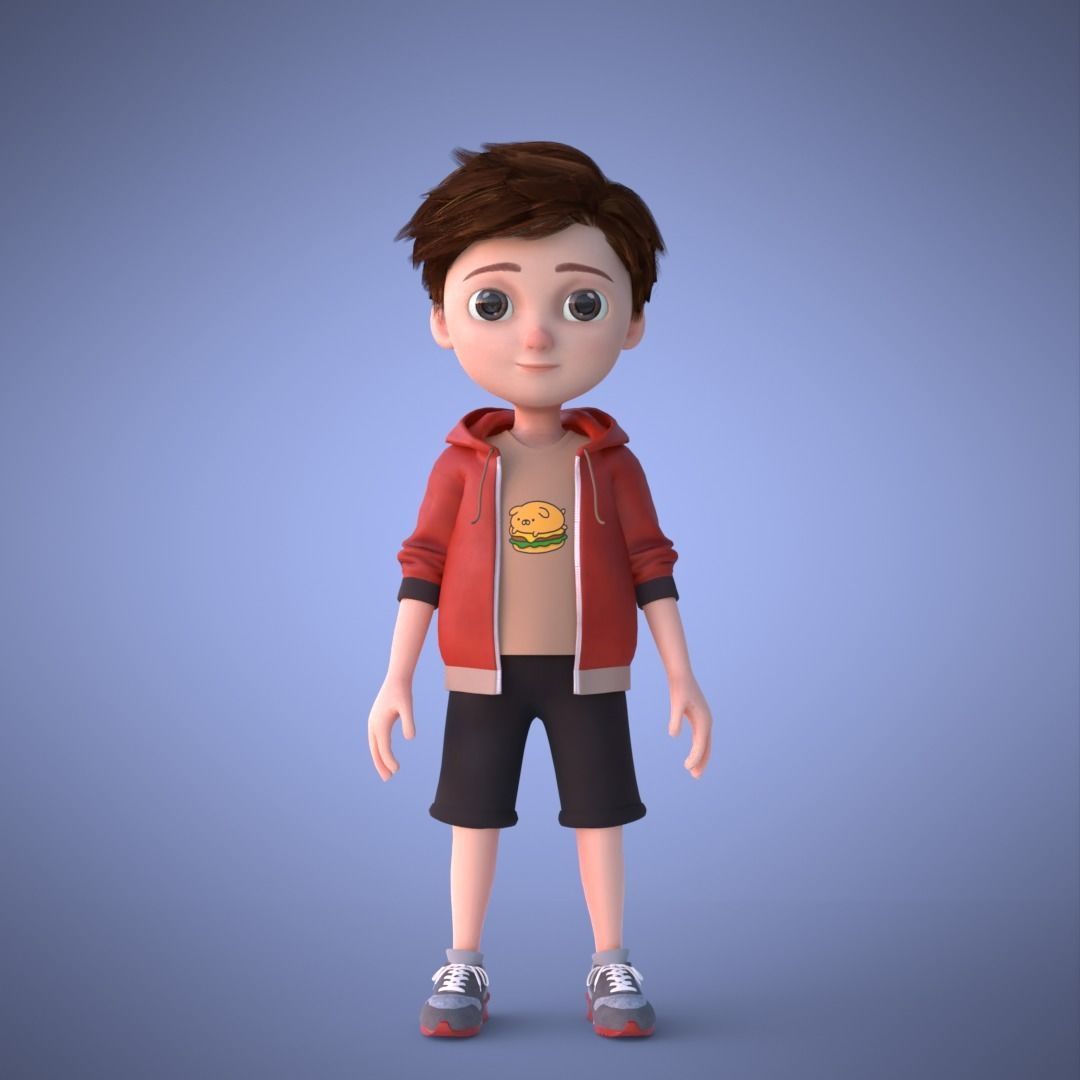 Young Boy Collection 3D Cartoon Rigging 3D model_3