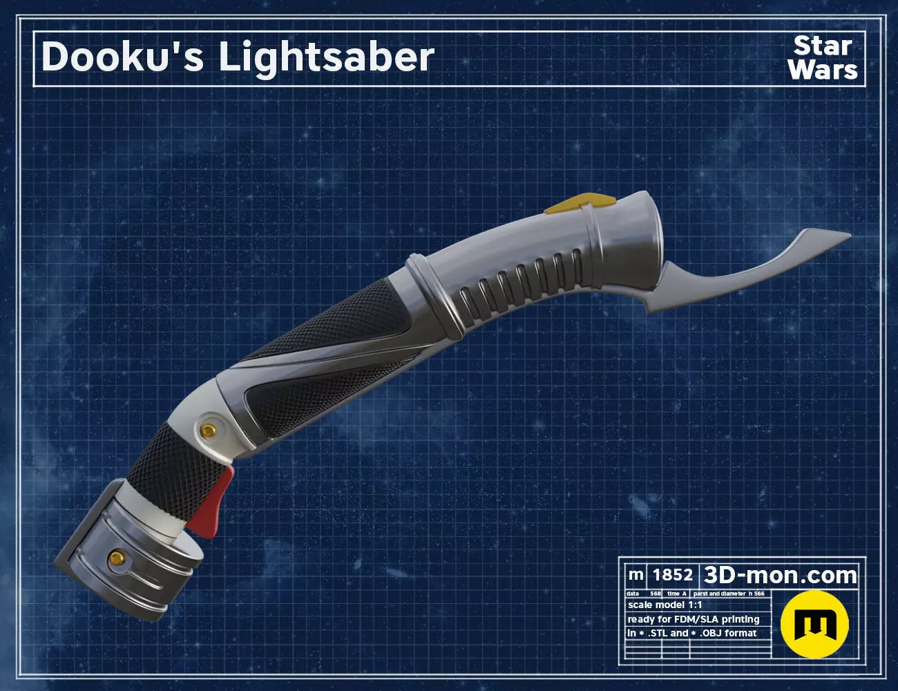 Dooku lightsaber 3D print model_0