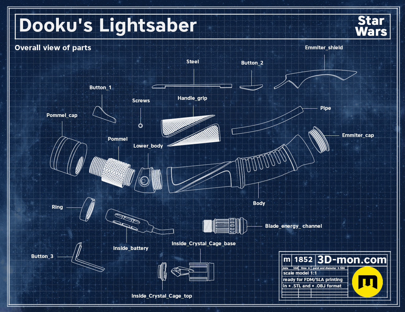Dooku lightsaber 3D print model_1