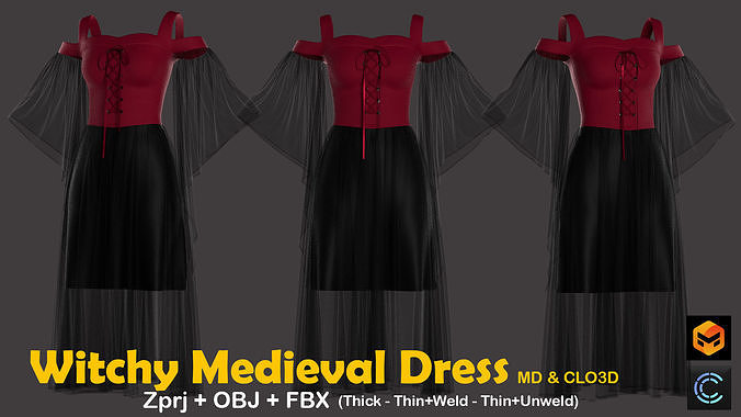 Witchy Medieval Costume 3D model
