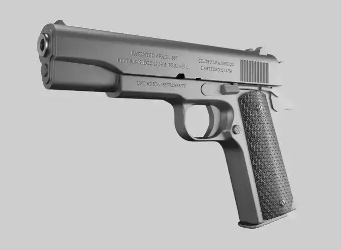 Colt M1911 Pistol Silver Low-poly 3D model