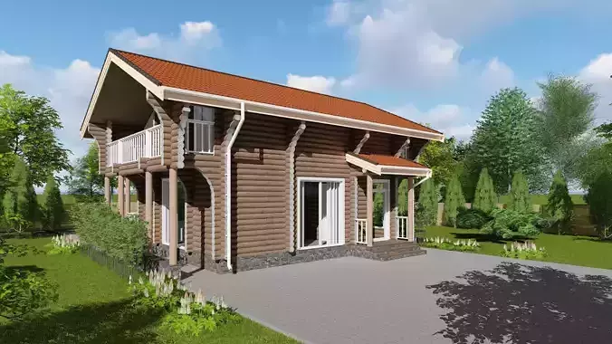 3D model of a wooden house