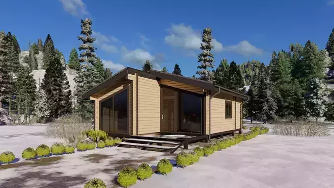 3D model of a wooden house