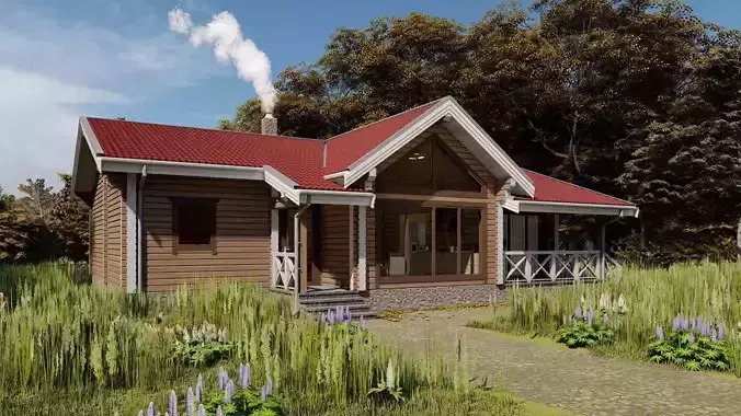 3D model of a wooden house