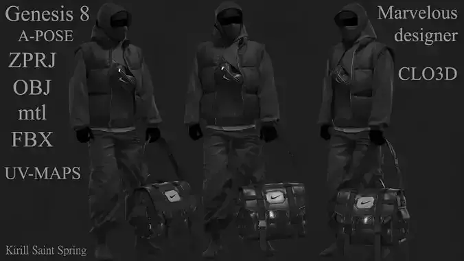 Street Outfit Marvelous designer Clo3d OBJ mtl FBX ZPRJ 