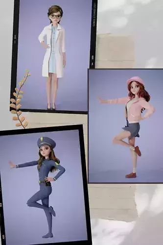 Girl Collection 3D Cartoon Rigging 