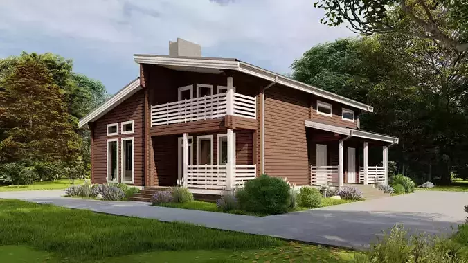 3D model of a wooden house