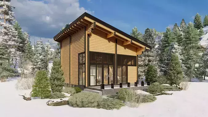 3D model of a wooden house