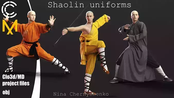 Shaolin uniforms - Marvelous Designer project and OBJ