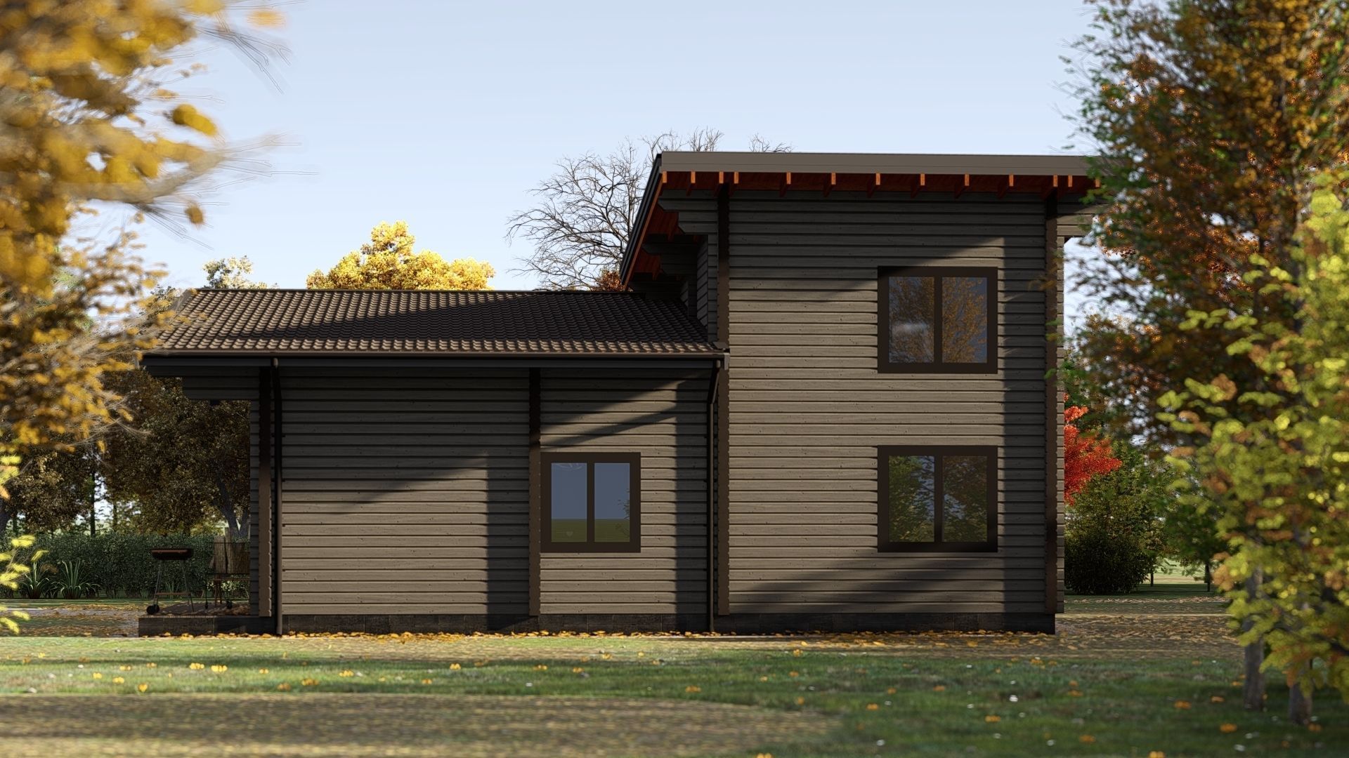 3D model of a wooden house for two bedrooms 3D model_4