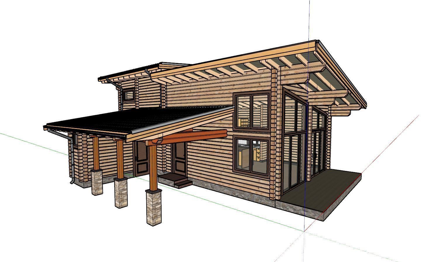 3D model of a wooden house for two bedrooms 3D model_10
