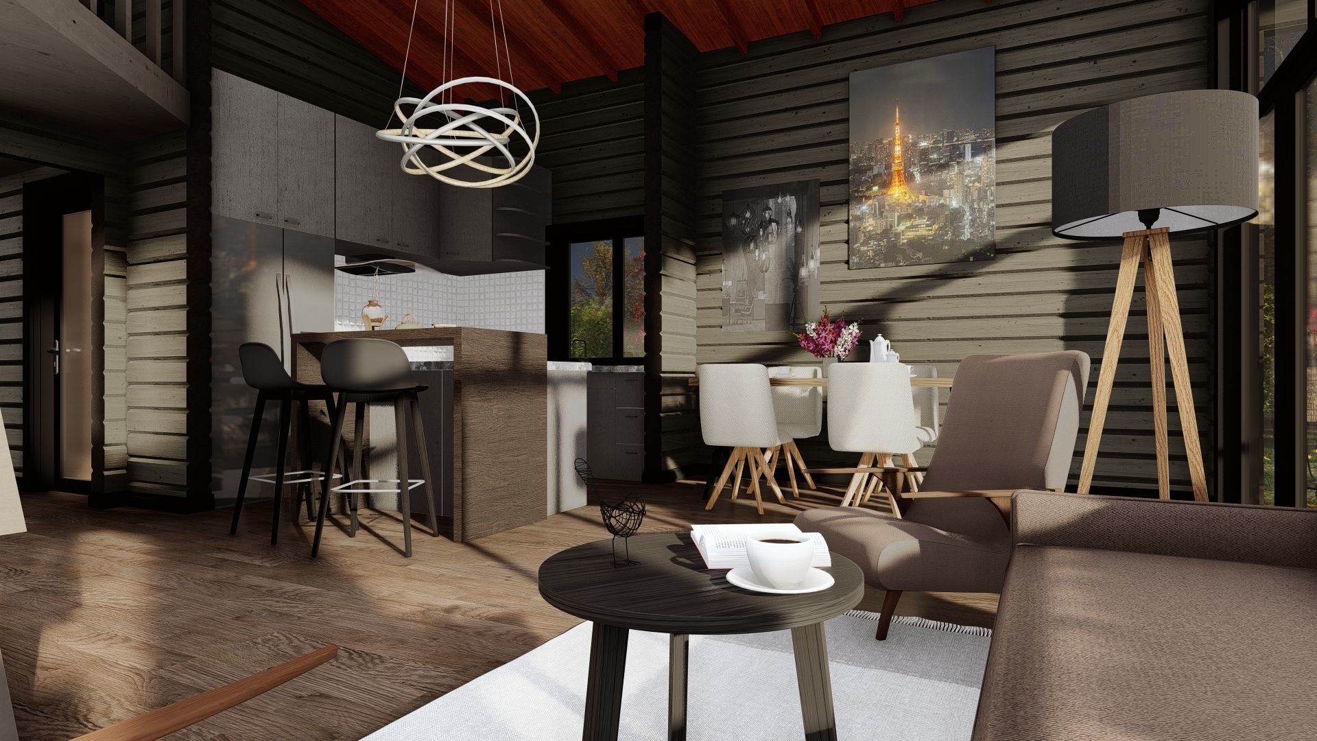 3D model of a wooden house for two bedrooms 3D model_9