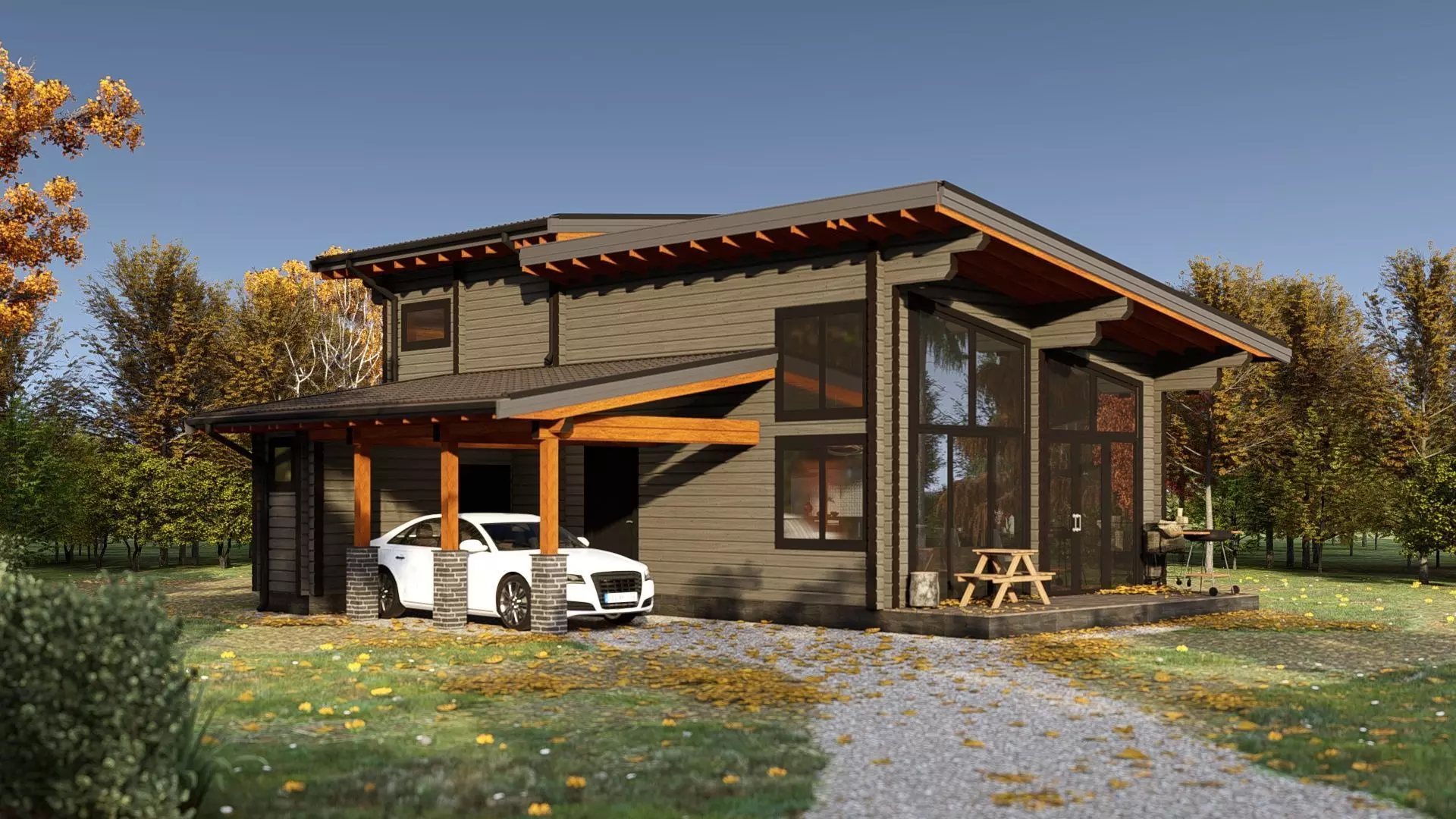 3D model of a wooden house for two bedrooms 3D model_0