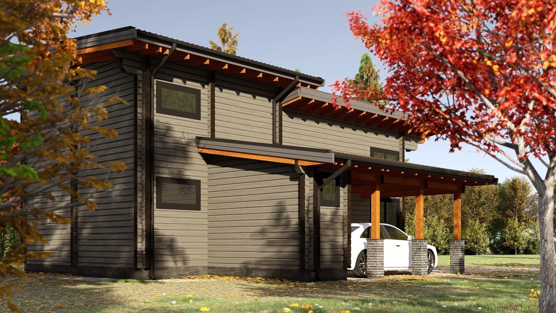 3D model of a wooden house for two bedrooms 3D model_2