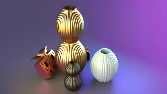 Spherical grooved vase set