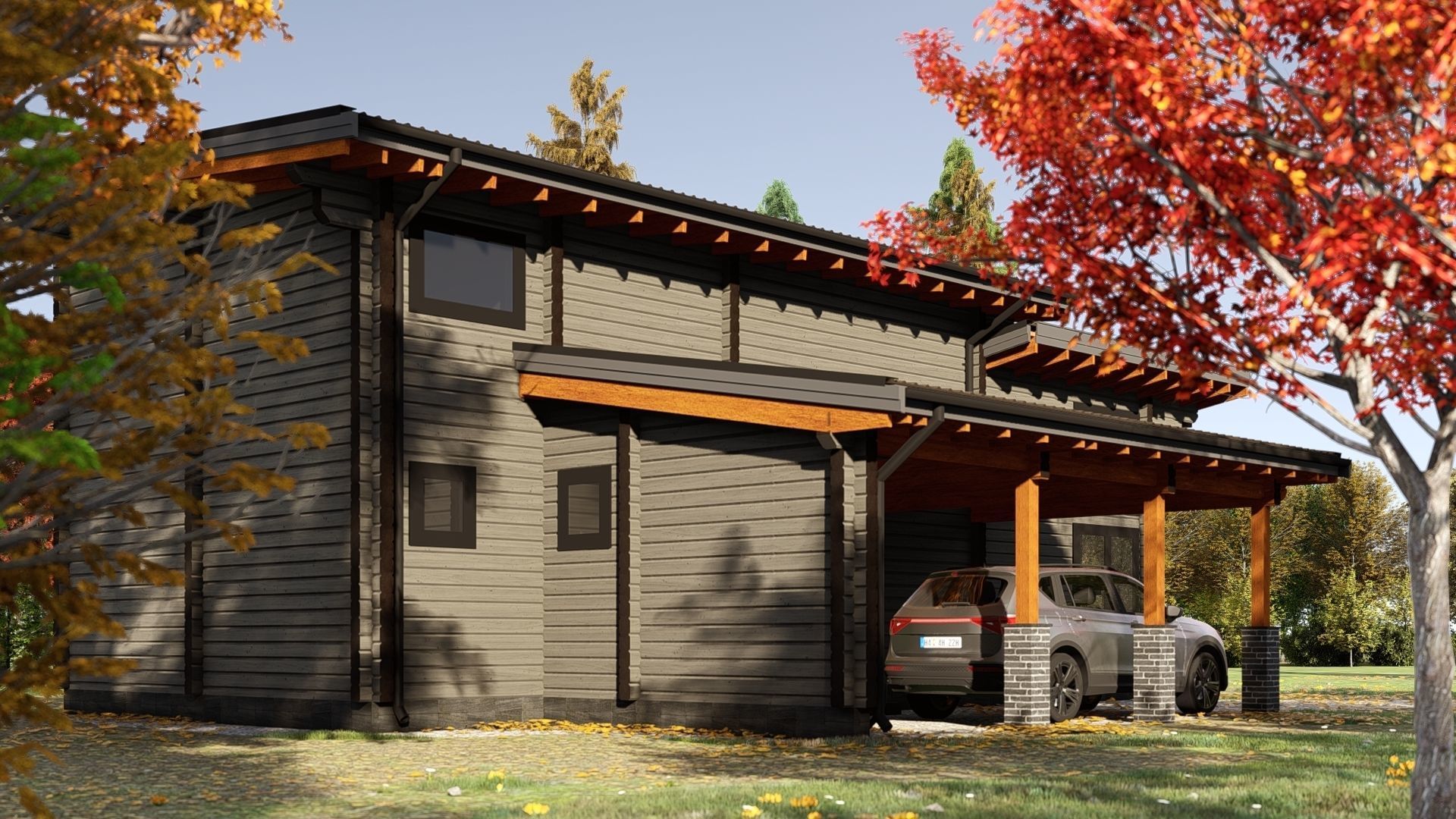 3D model of a wooden house with three bedrooms 3D model_2