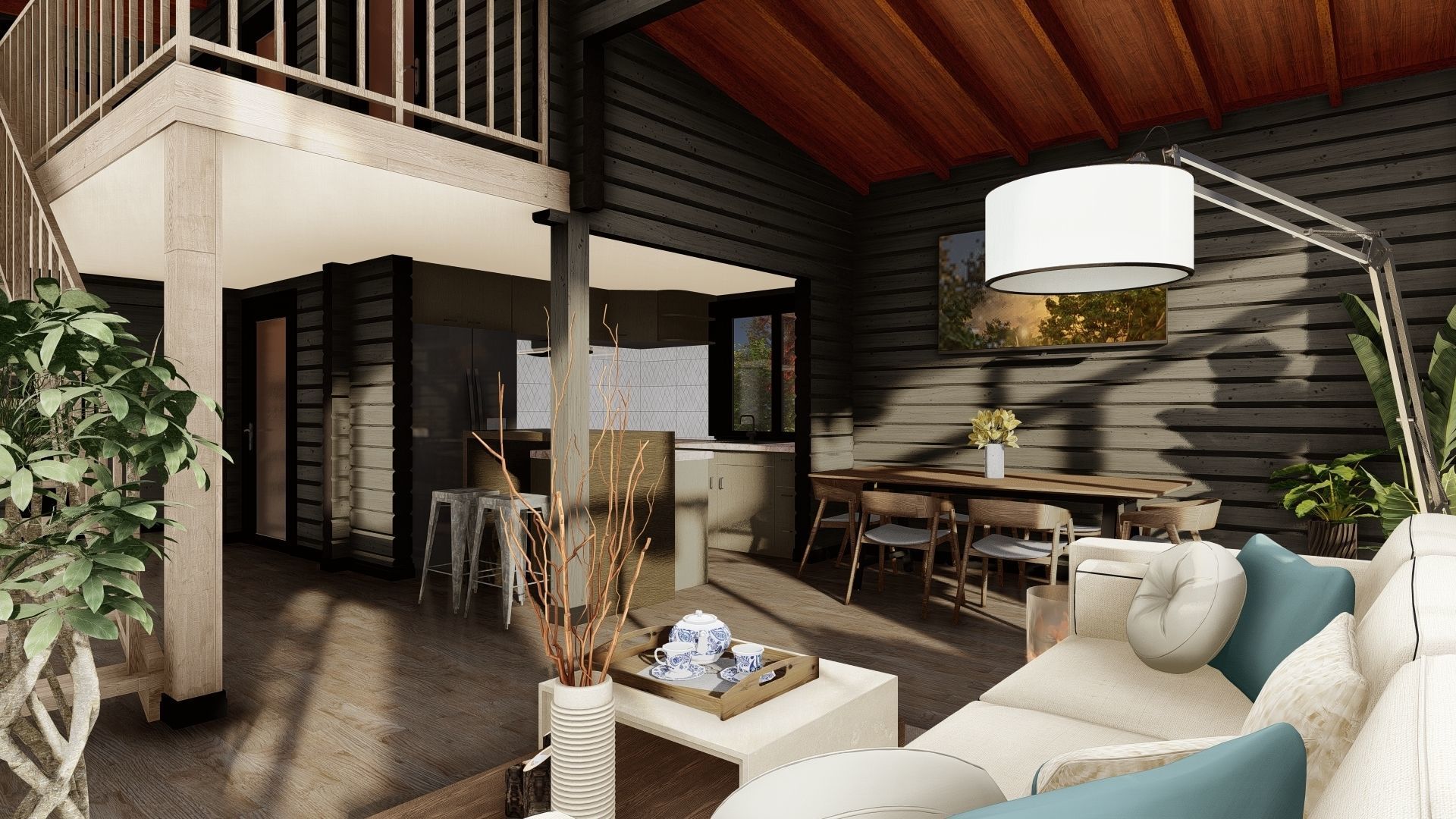 3D model of a wooden house with three bedrooms 3D model_9