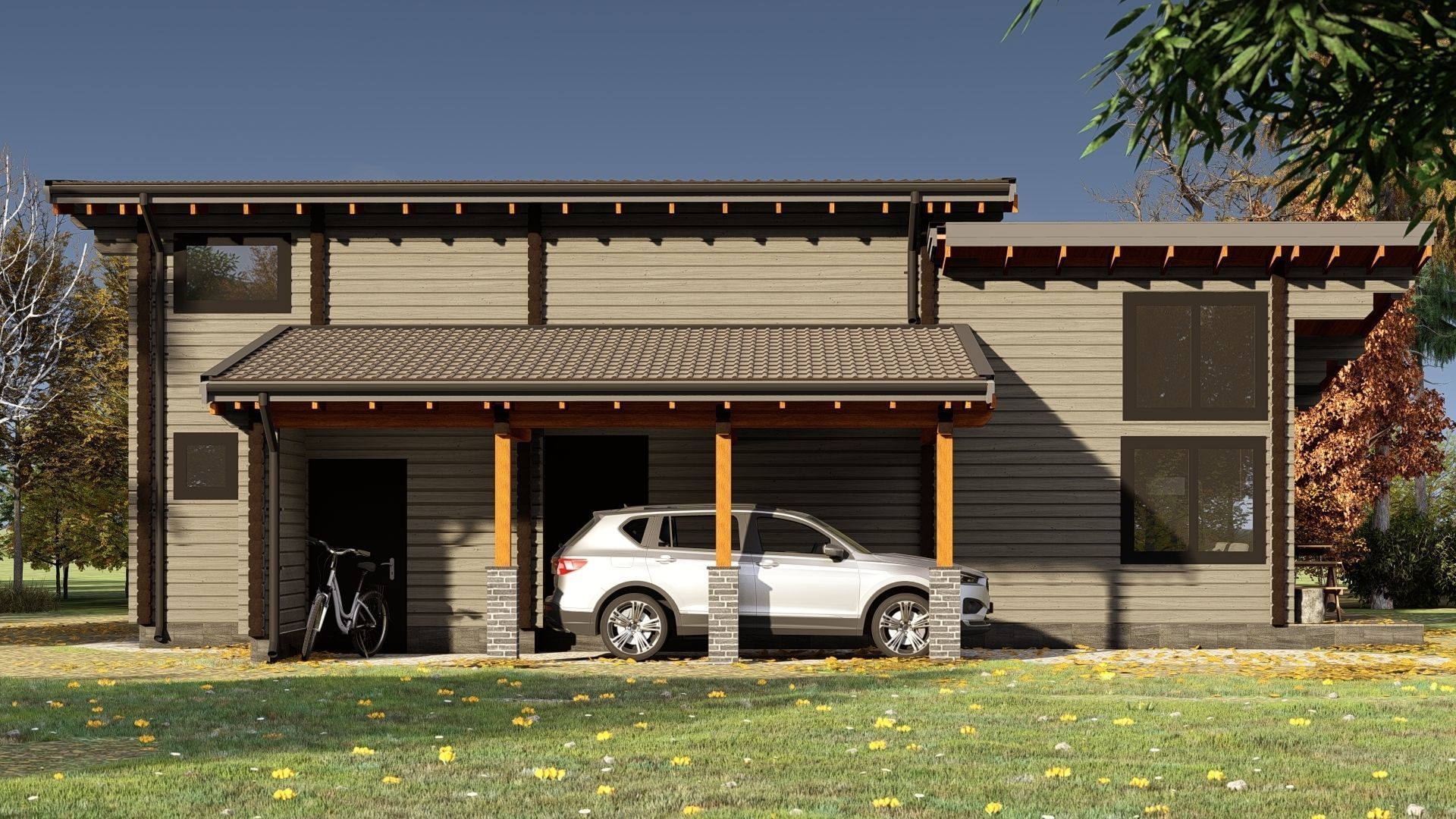 3D model of a wooden house with three bedrooms 3D model_6