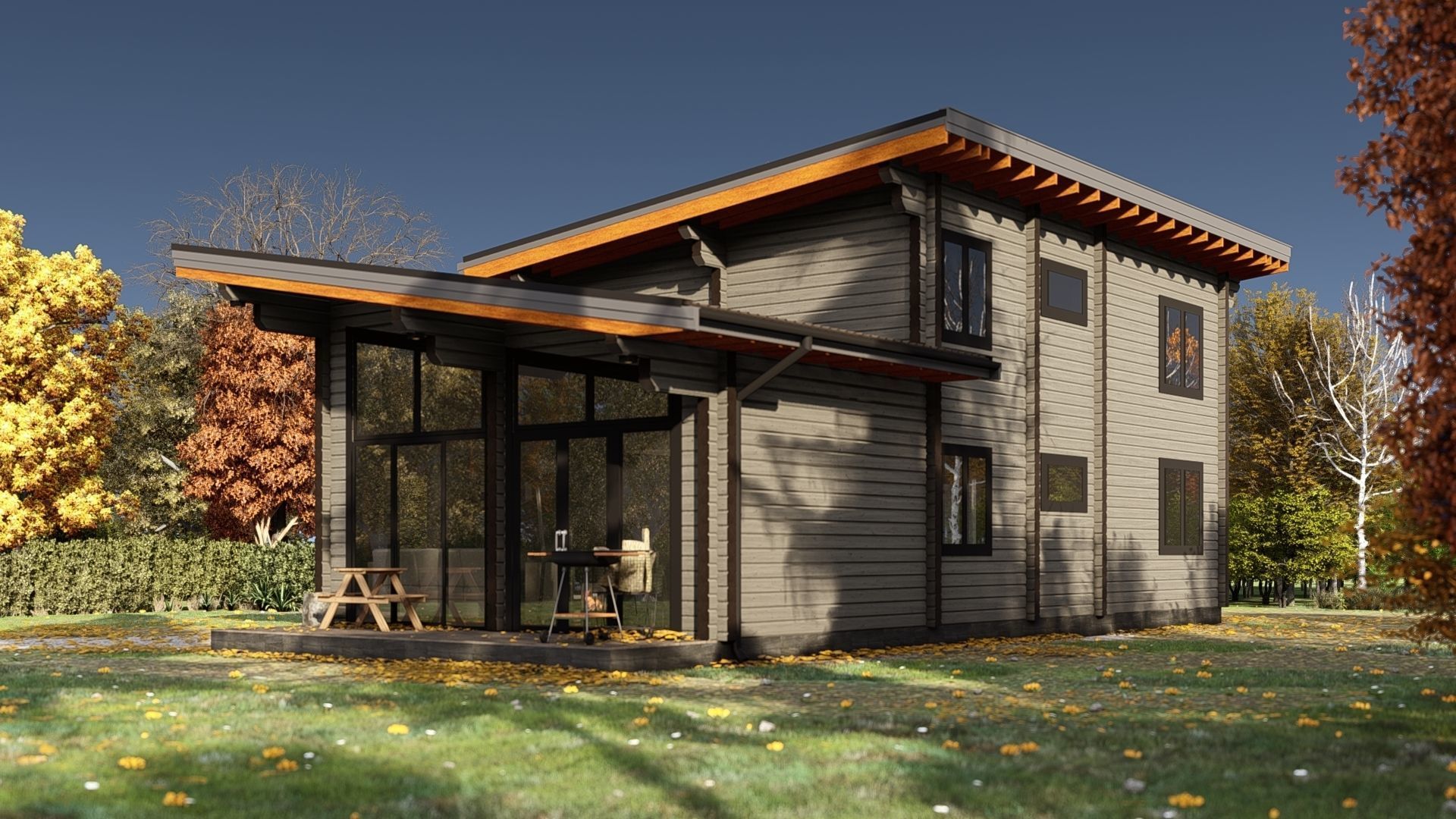 3D model of a wooden house with three bedrooms 3D model_1